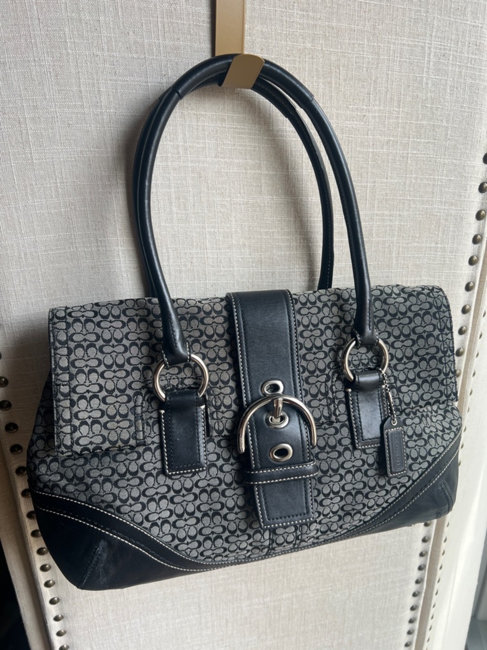 Coach Black and Gray Signature Canvas Shoulder Bag